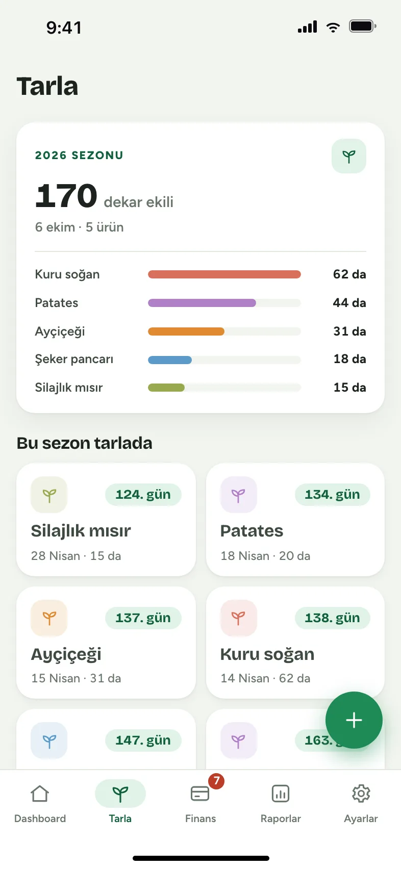Tarla ekranı; bu sezonki ekimler
